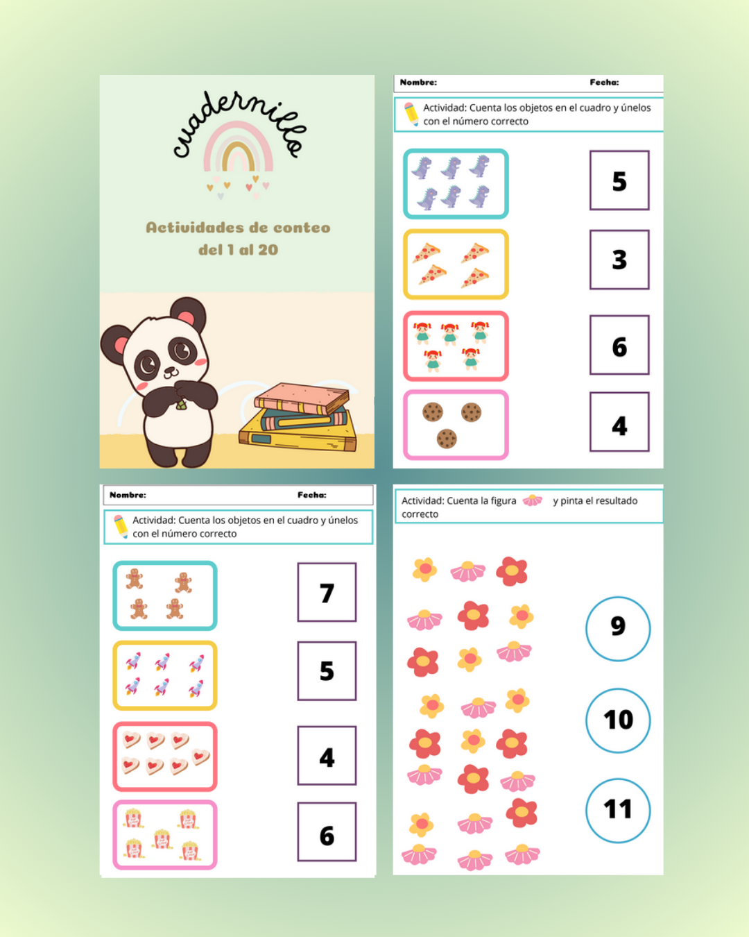 Cuadernillo actividades de conteo del 1 al 20 Actividades de matemática para primero básico