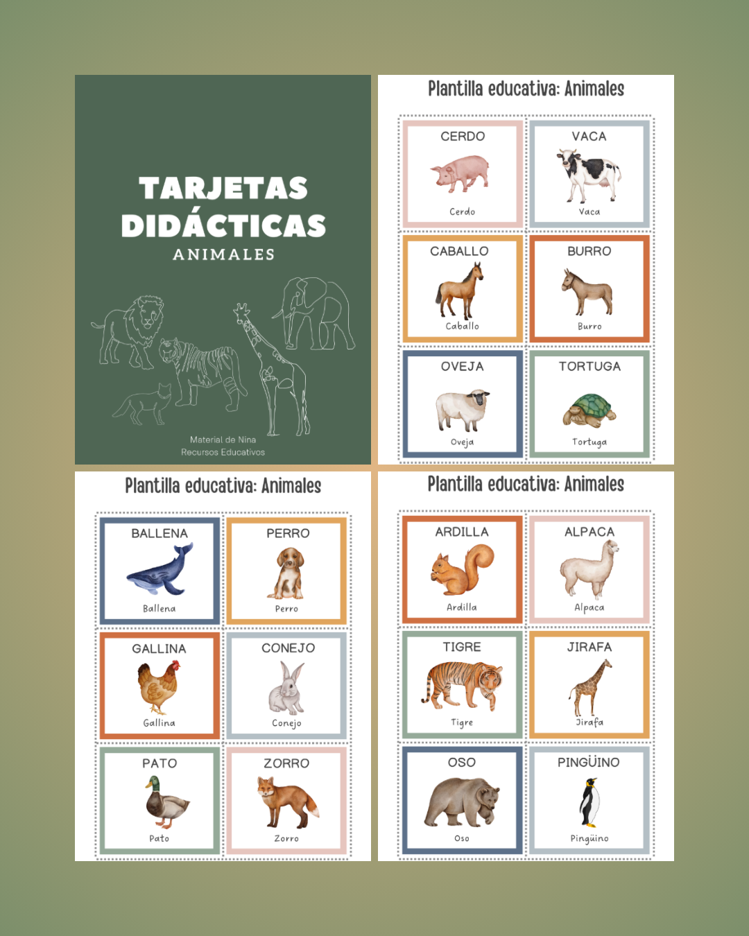 Tarjetas de Vocabulario de Animales - Recursos Educativos Gratis para el aula
