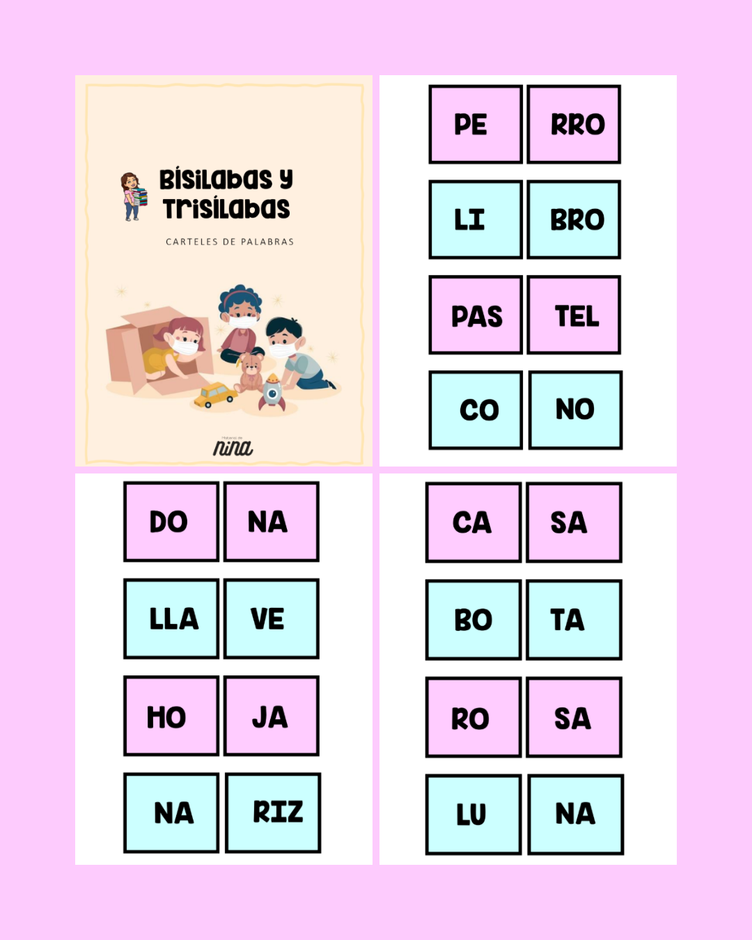 Fichas de Sílabas para Jugar a Formar Palabras: Bisílabas y Trisílabas Con Colores