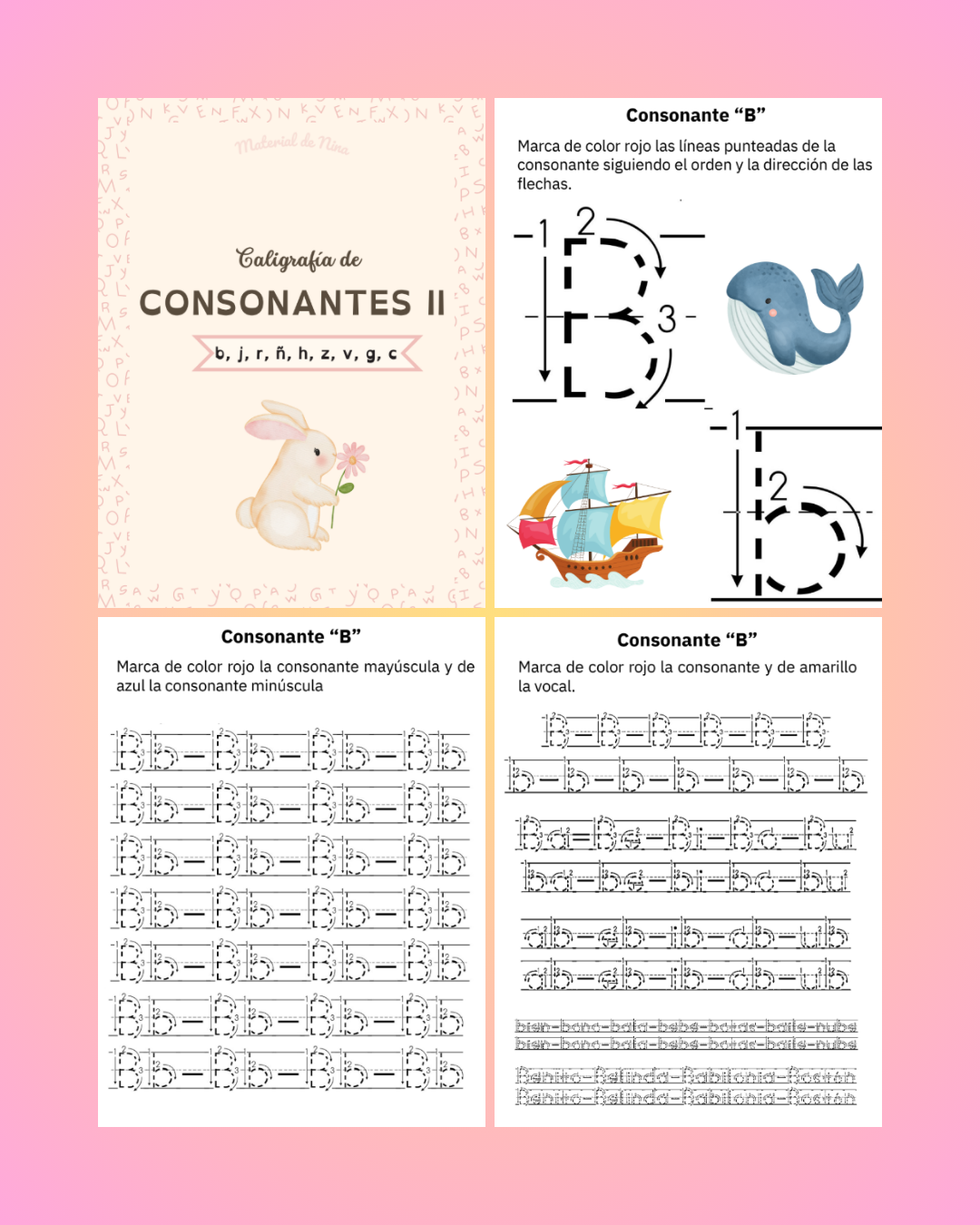 Segundo Cuadernillo de Caligrafía de Consonantes – Imprimibles PDF Gratis para Niños que Aprenden a Escribir