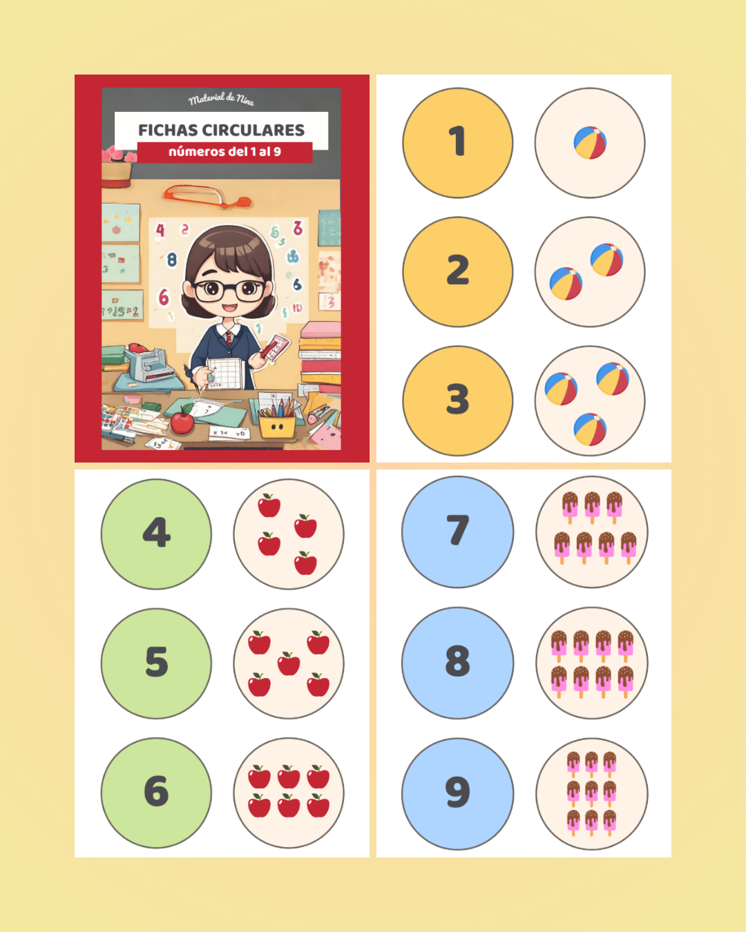 🔢🎓 Material Educativo de Conteo Inicial: Aprende a Contar del 1 al 9 con Fichas y Objetos (Descarga Gratis)