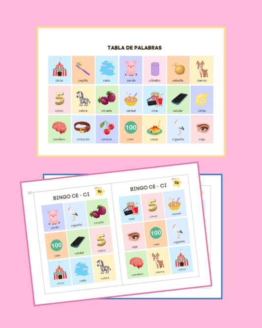 Bingo sílabas CE - CI