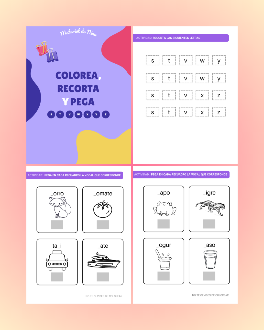 Colorea, recorta y pega consonantes parte 4