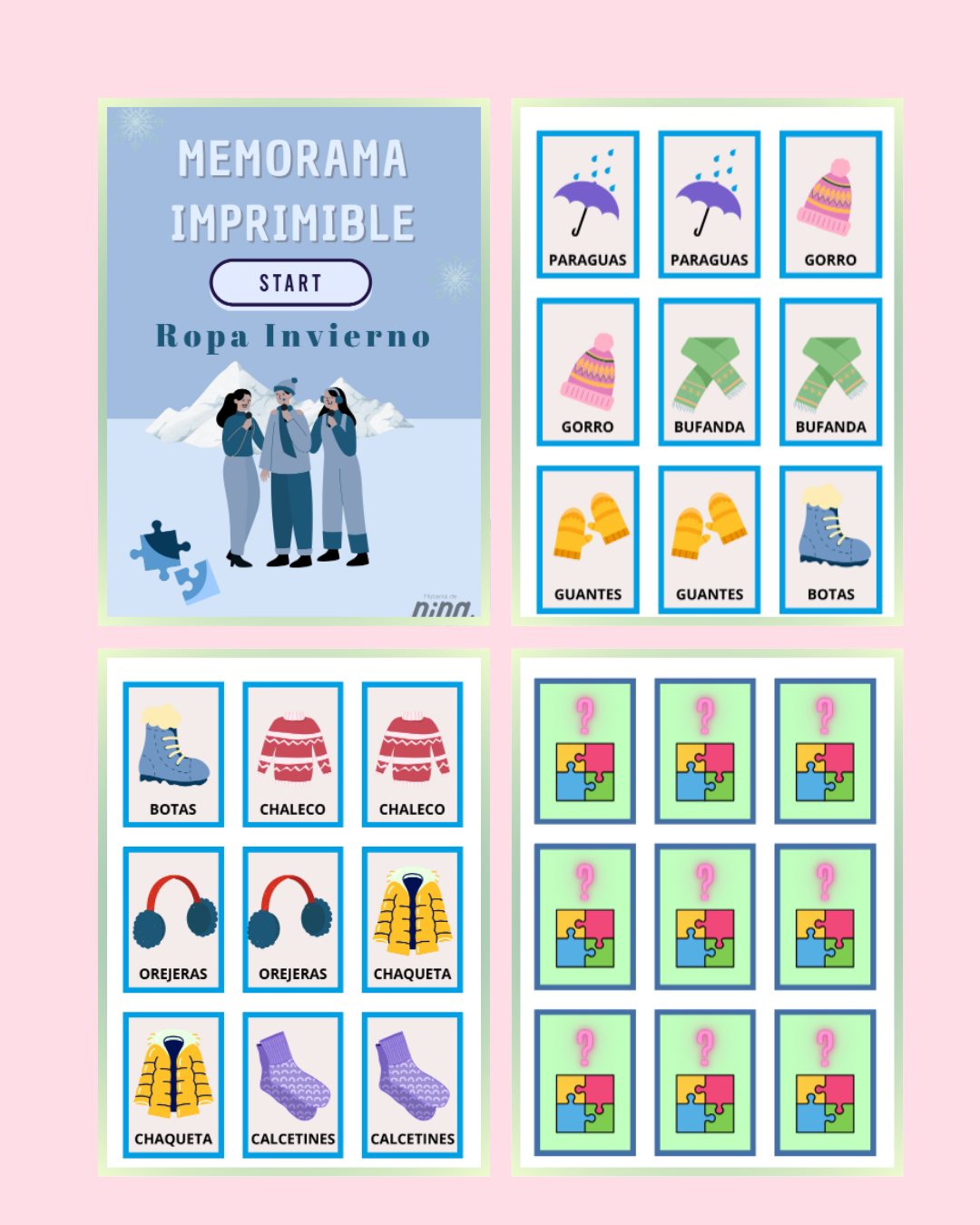 Juego de Memoria Vocabulario Ropa de Invierno