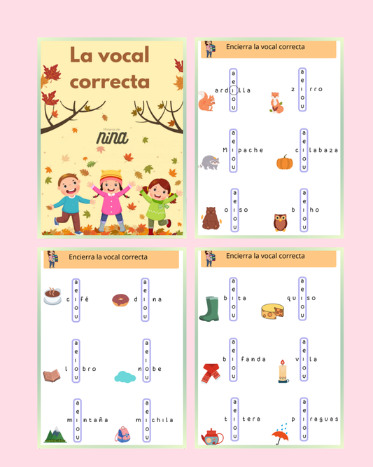 Actividad de lectoescritura para reconocer las vocales