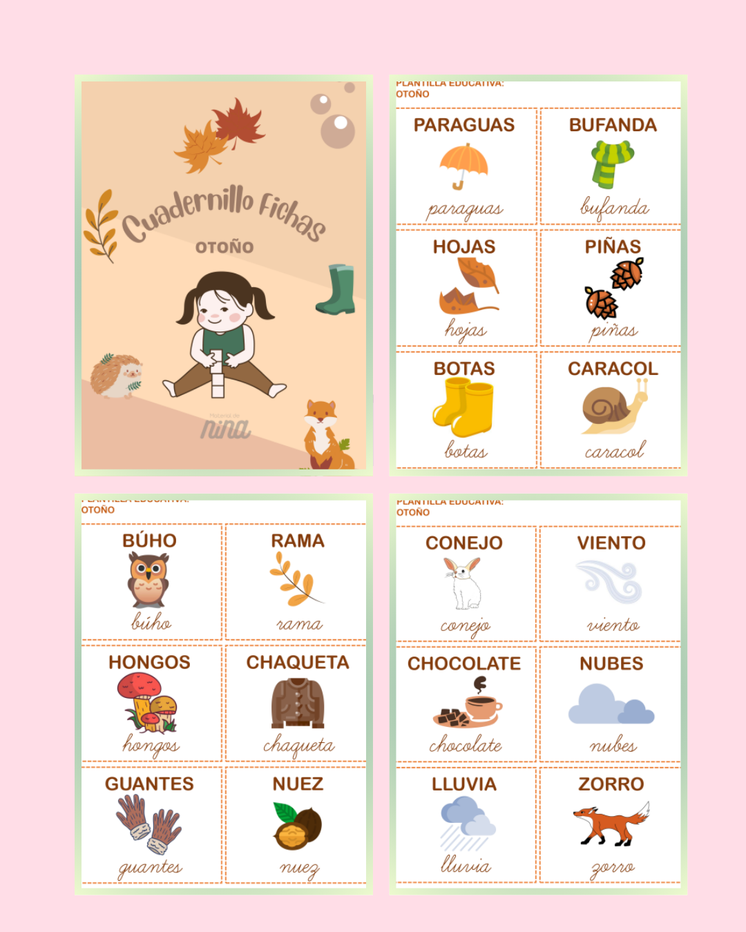 Tarjetas de vocabuario de otoño