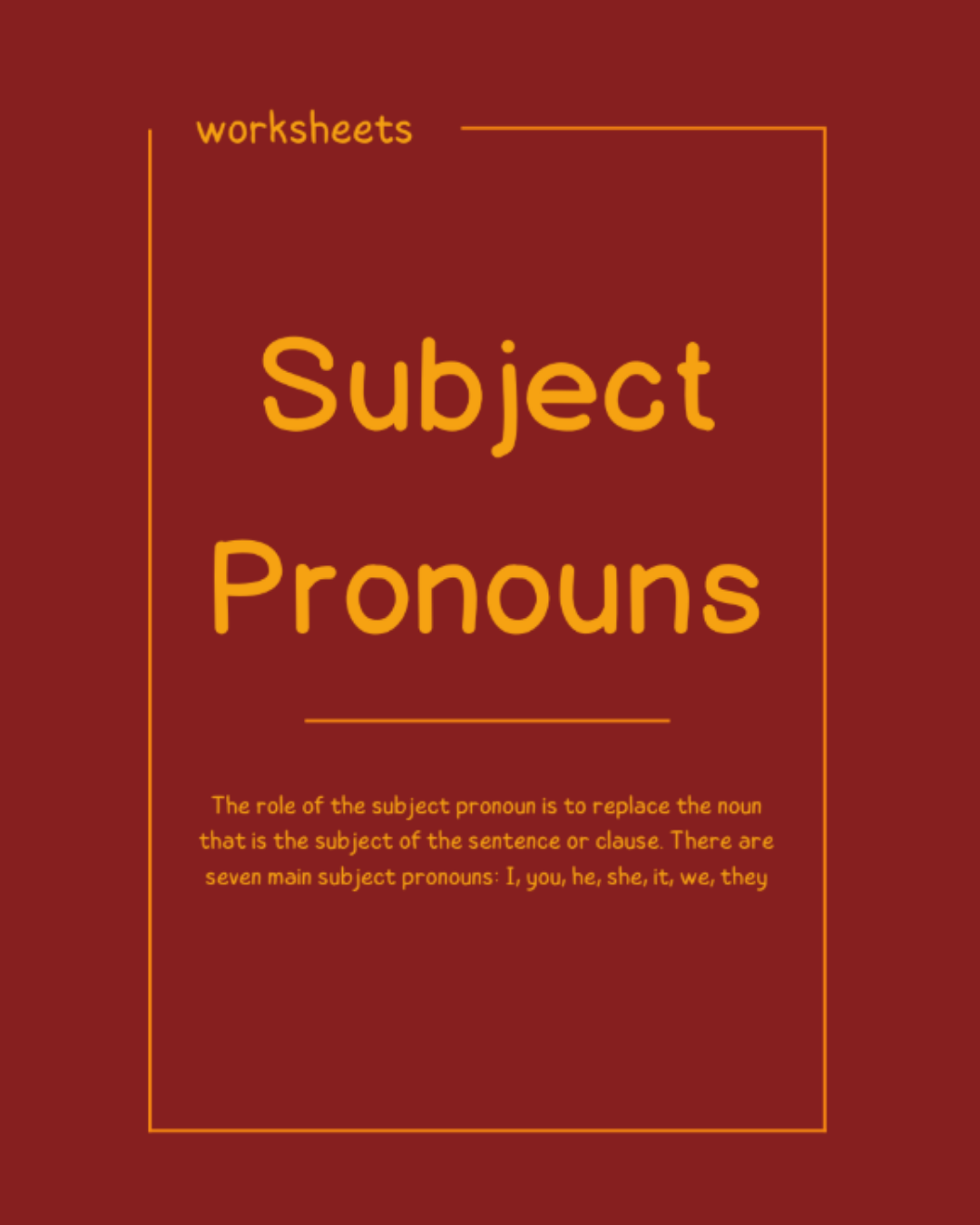 Subject Pronouns Printable Worksheets