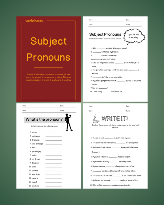 Subject Pronouns Printable Worksheets