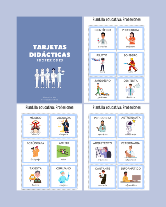 👩‍🚒👨‍⚕️ Tarjetas de Vocabulario de  Profesiones para Niños: Aprende Jugando y Descárgalas Gratis