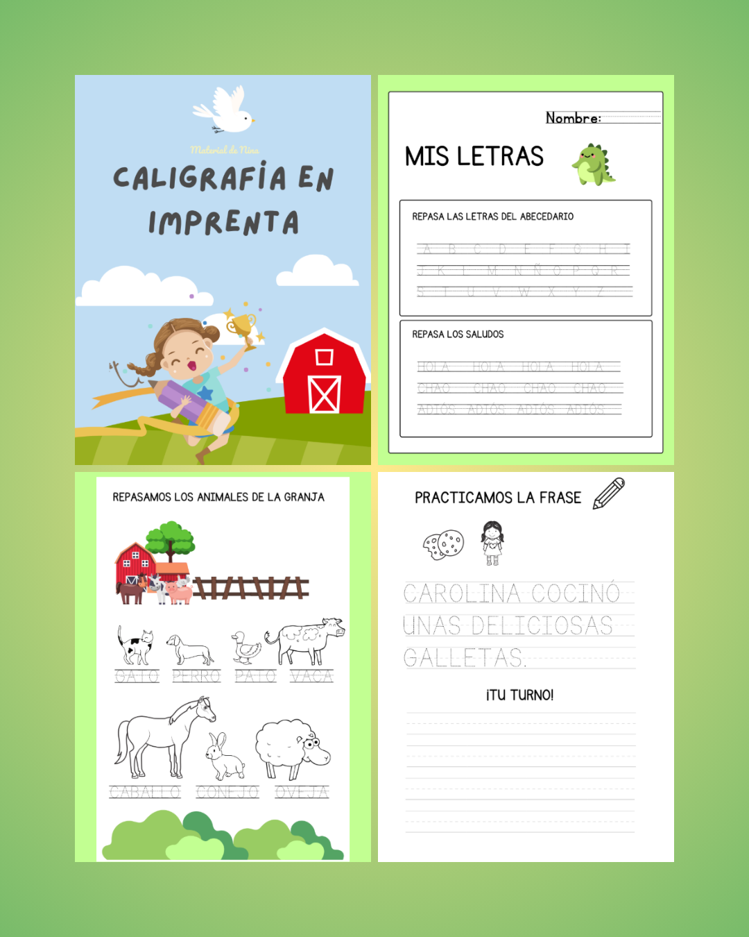 Actividad para Repasar Caligrafía en Imprenta – Letras y Frases para Fortalecer la Escritura