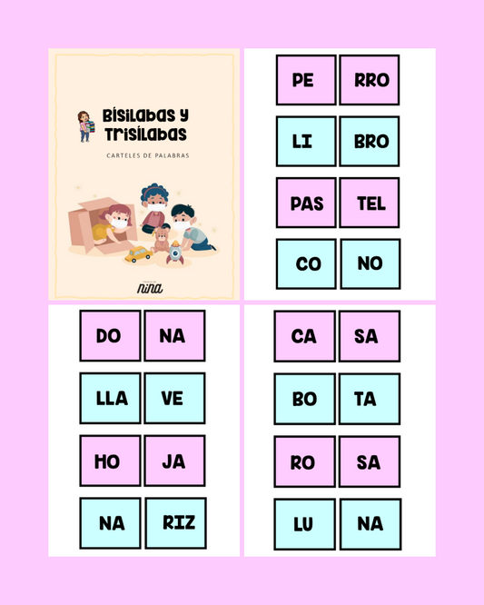 Fichas de Sílabas para Jugar a Formar Palabras: Bisílabas y Trisílabas Con Colores