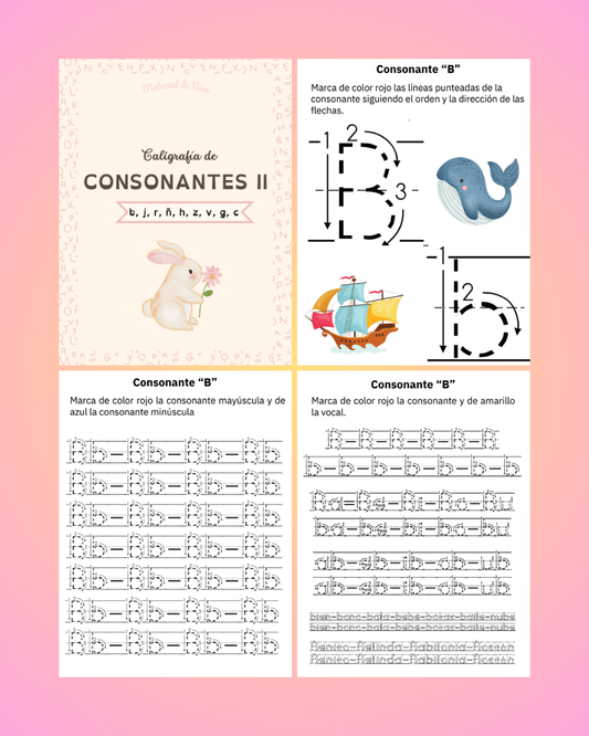 Segundo Cuadernillo de Caligrafía de Consonantes – Imprimibles PDF Gratis para Niños que Aprenden a Escribir