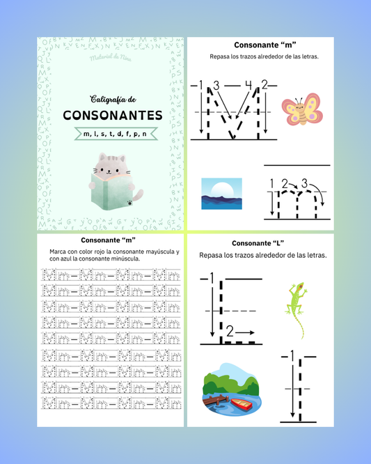 Fichas de Caligrafía de Consonantes para Imprimir Gratis – Actividades Educativas en Español