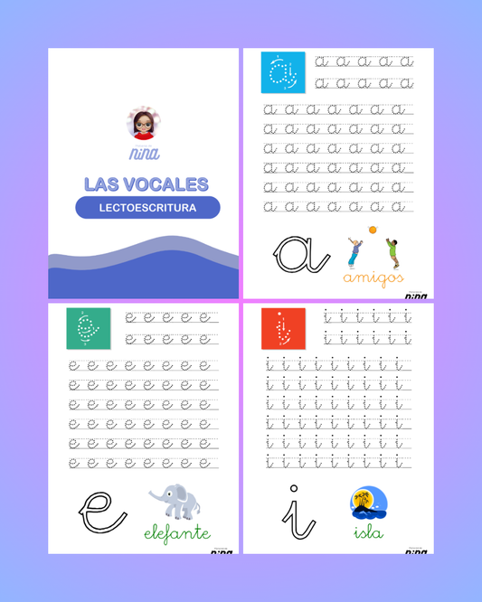 Fichas Educativas de Caligrafía de Vocales – Imprimibles PDF Gratis para Educación Inicial